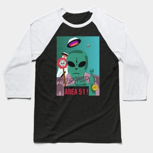 Cartoon Area 51 UFO Space Lover Design Baseball T-Shirt